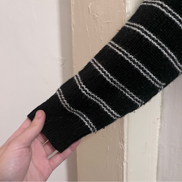 black & white striped drop shoulder pullover knit sweater - Picture 8 of 15